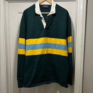 Rowing Blazers Forest Green Polo with Yellow and Blue Stripes XXL